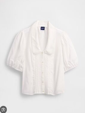 GAP White Puff-Sleeve Collared Blouse